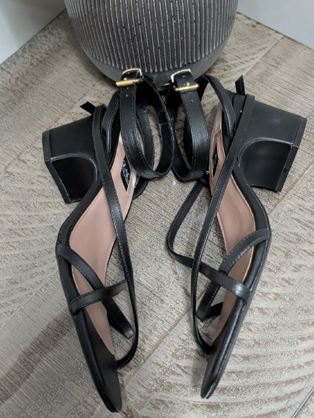 ZAC Zac Posen Black Leather Square-Toe Ankle Strap Sandals - Picture 3 of 6